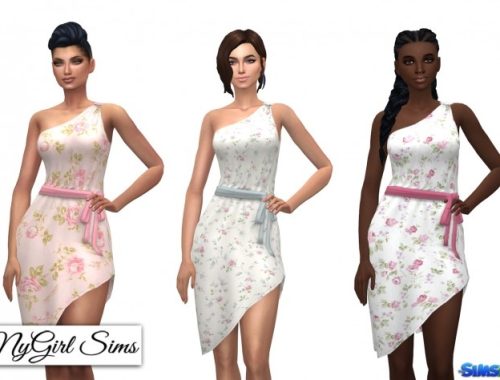 One Shoulder Asymmetrical Wrap Dress at NyGirl Sims