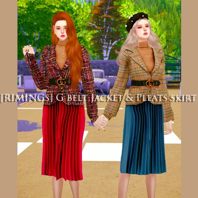 Belt jacket & pleated skirt - The Sims 4 Catalog