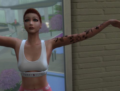 Black flowers sleeve tattoo