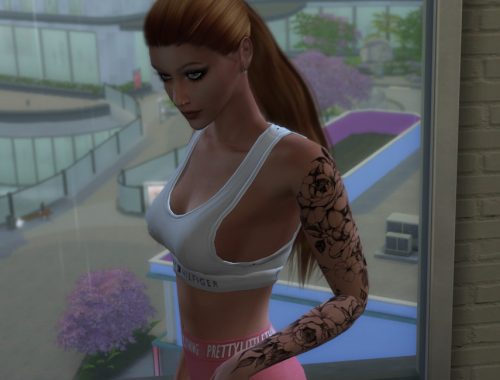 Black flowers sleeve tattoo