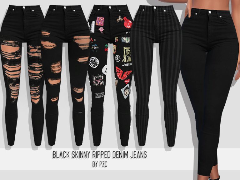 Black Skinny Ripped Denim Jeans Collection - The Sims 4 Catalog