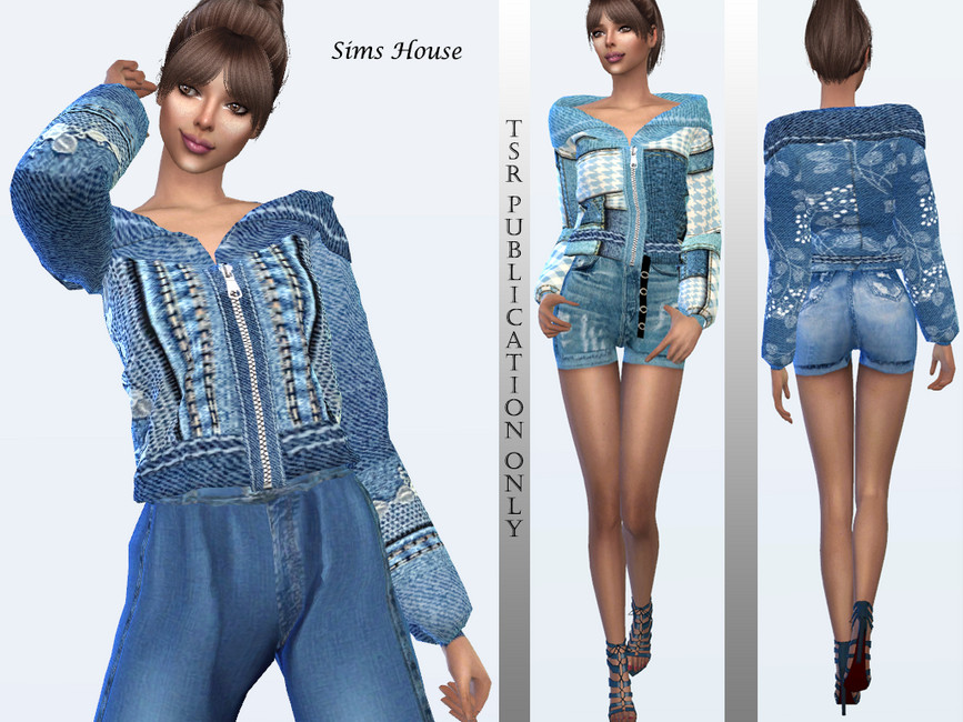 Boho Women's Denim Jacket With Turn-Down Collar - The Sims 4 Catalog