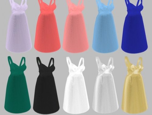 Bustier Pleated One Piece dress & Horse Hoof Earrings at MINI SIMS