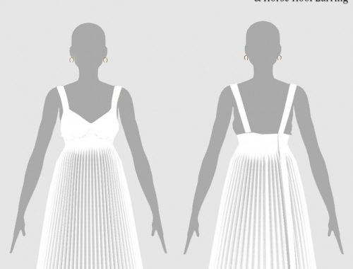 Bustier Pleated One Piece dress & Horse Hoof Earrings at MINI SIMS
