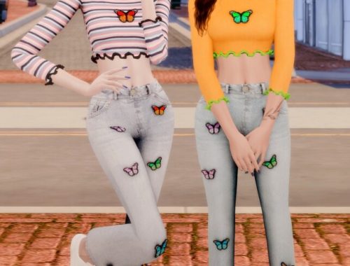 Butterfly Ribbed Crop Top & Wide Jeans at RIMINGs