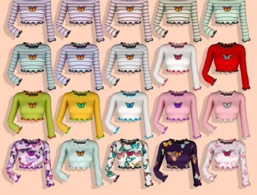 Butterfly Ribbed Crop Top & Wide Jeans at RIMINGs
