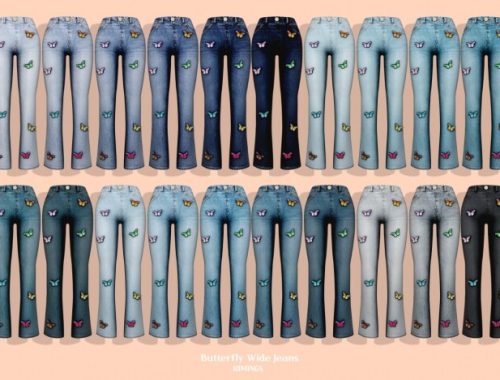 Butterfly Ribbed Crop Top & Wide Jeans at RIMINGs