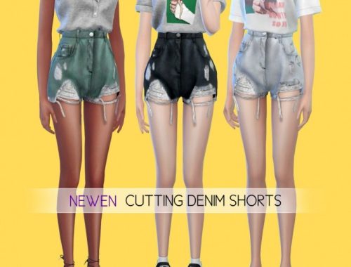 Button Henry Sleeveless top & Cutting Denim Shorts at NEWEN
