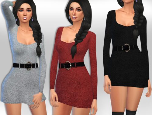Winter Long Sleeve Dresses with Belt