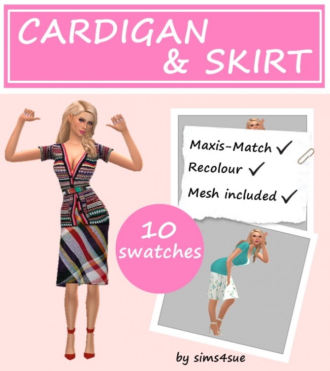 CARDIGAN & SKIRT OUTFIT at Sims4Sue - The Sims 4 Catalog