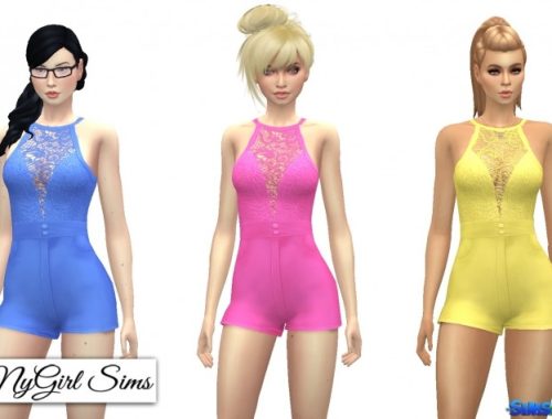 Belted Romper With Lace Overlay at NyGirl Sims