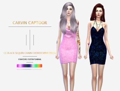CC.Black Sequin Chain Choker Mini Dress