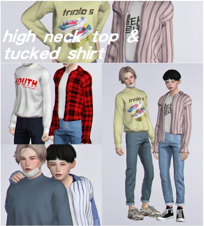 High neck top & tucked shirt at Casteru - The Sims 4 Catalog