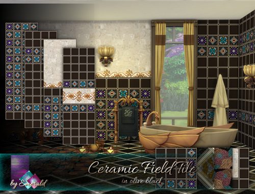 Ceramic Field Tile in olive black