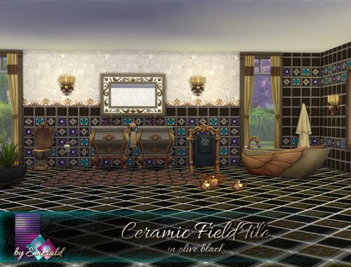 Ceramic Field Tile in olive black