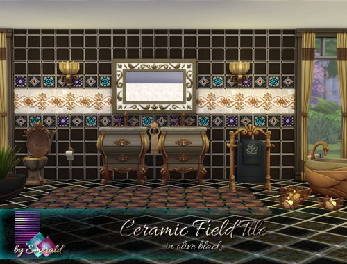 Ceramic Field Tile in olive black