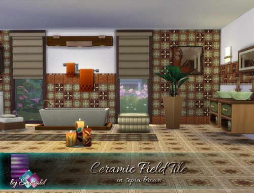 Ceramic Field Tile in sepia brown