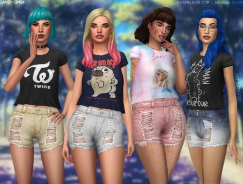 CHAMELEON TOP + IGUANA SHORTS at Candy Sims 4