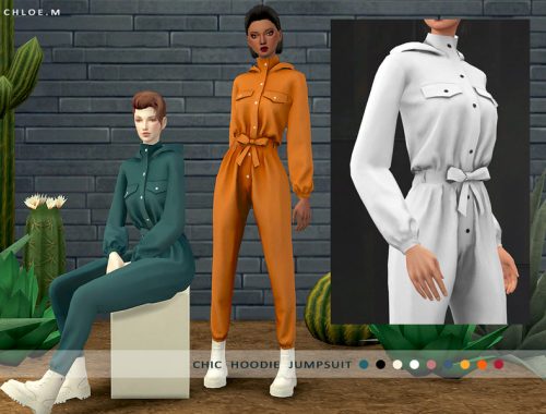ChloeM-Chic Hoodie Jumpsuit Pure color