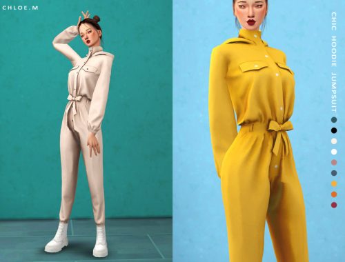 ChloeM-Chic Hoodie Jumpsuit Pure color