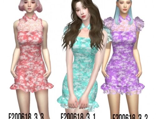 Collar lace mini dress 3 ver. at Simjigi