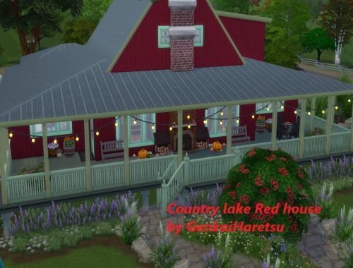 Country Red house on the lake