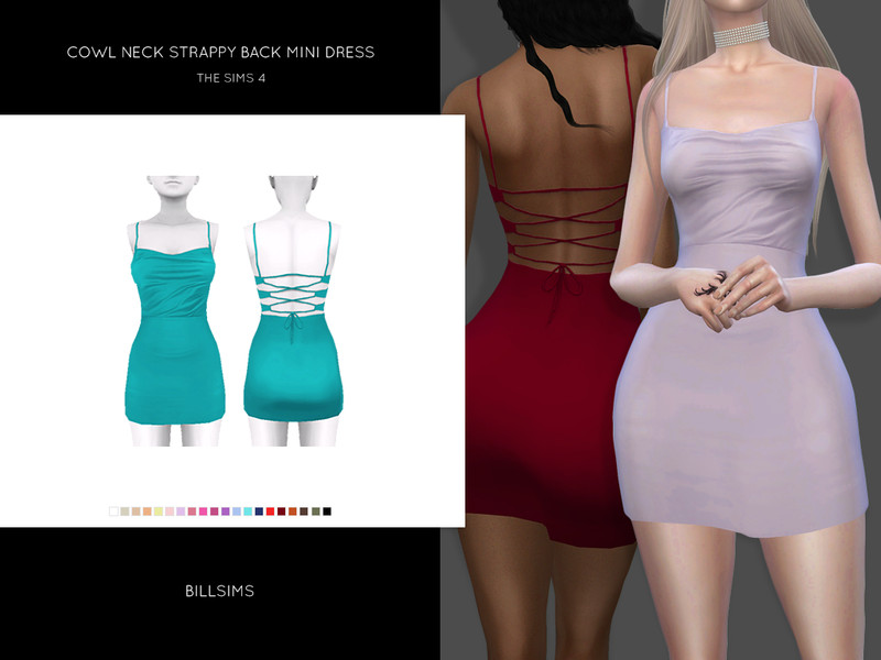 Cowl Neck Strappy Back Mini Dress - The Sims 4 Catalog