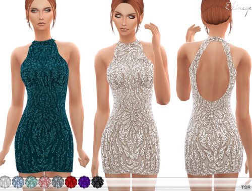 Cutout Back Beaded Mini Dress