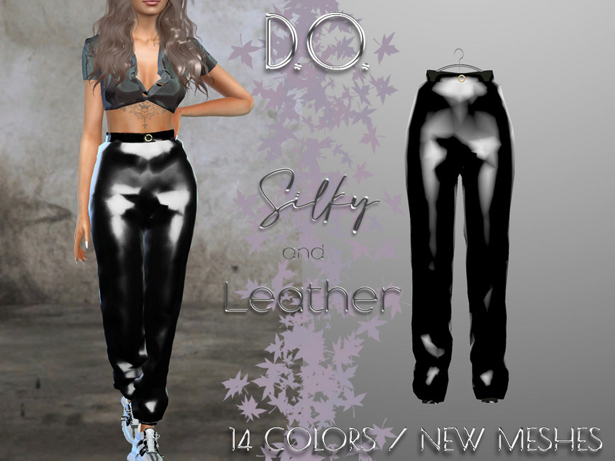 D.O.Lilac Silky and Leather Pants 04 - The Sims 4 Catalog