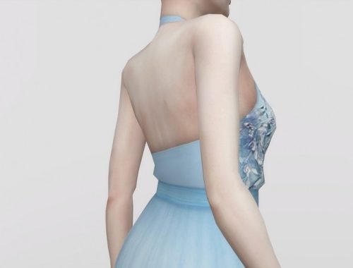 Embellished tulle blue halter neck gown at Rusty Nail