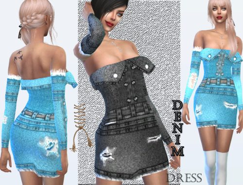 Denim dress with long sleeves