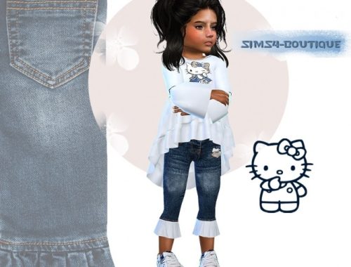 Designer Set for Girls: jeans, shirt & shoes at Sims4-Boutique