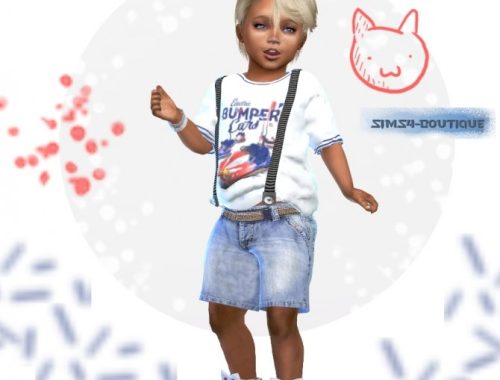 Designer Set for Toddler Boys: shirt, shorts & sneakers at Sims4-Boutique