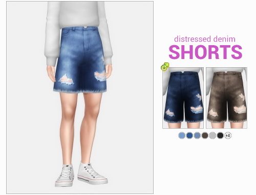 Destroyed pants & distressed denim shorts at Casteru