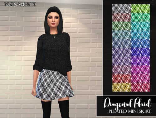 Diagonal Plaid Pleated Mini Skirt