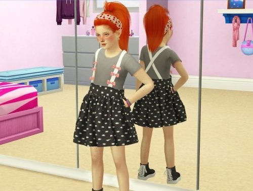 THESE PRETTY LITTLE PIXELS BOW SUSPENDERS SKIRT at REDHEADSIMS – Coupure Electrique