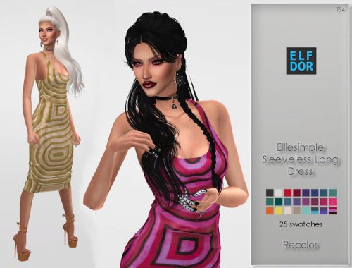 Elliesimple Sleeveless Long Dress RC shiny at Elfdor Sims