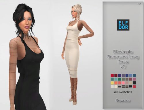 Elliesimple Sleeveless Long Dress RC v2 at Elfdor Sims