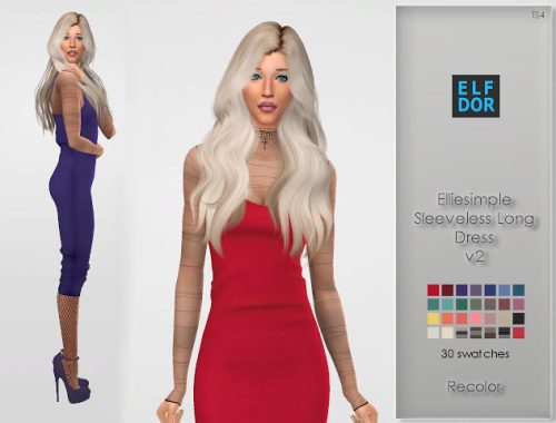 Elliesimple Sleeveless Long Dress RC v2 at Elfdor Sims