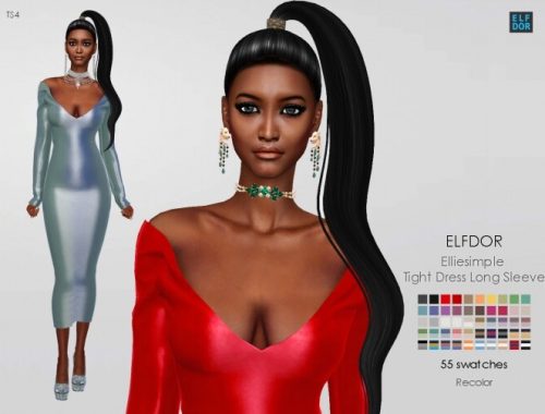 Elliesimple Tight Dress Long Sleeve RC at Elfdor Sims