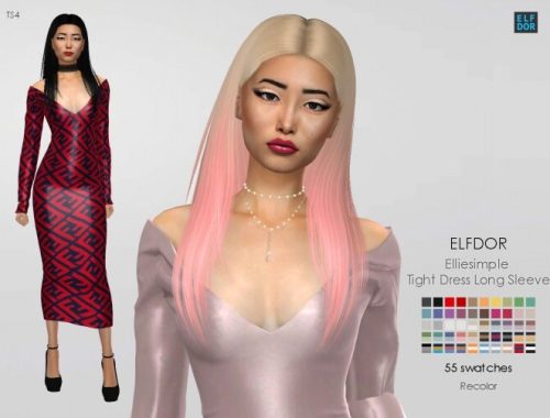 Elliesimple Tight Dress Long Sleeve RC at Elfdor Sims