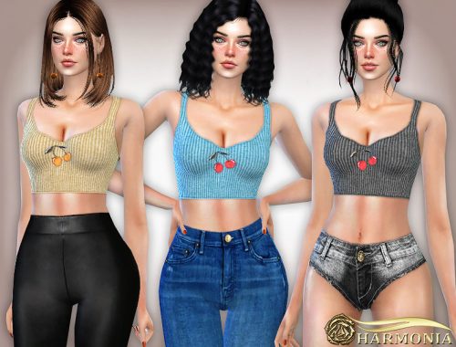 Embroidered Cherry Rib Crop Top