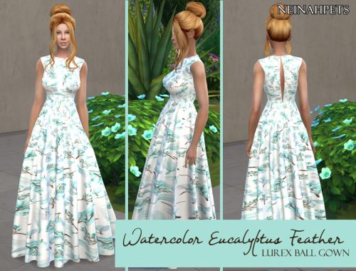 Eucalyptus Feathers Sleeveless Ball Gown (MESH NEEDED)