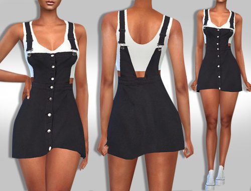 Female Black Button Denim Dress with Top