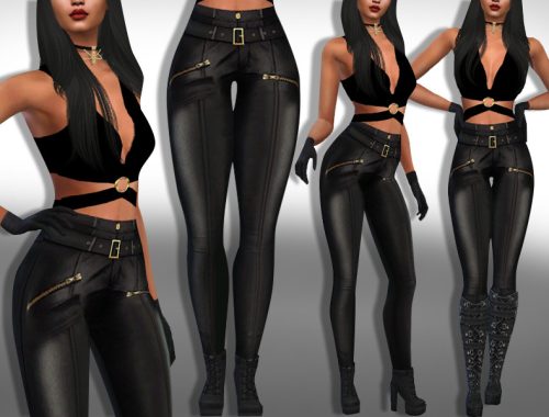 Female Dark Leather Pants