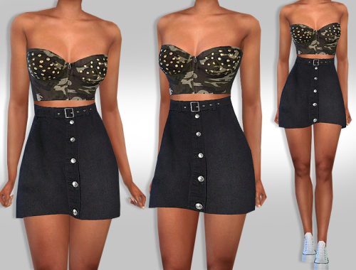 Female High Waist Black Denim Skirt