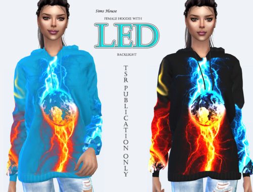 Female hoodie with LED backlight Fire and Water