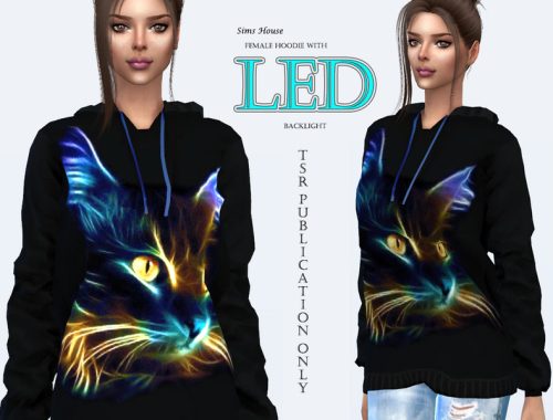 Female hoodie with LED backlight Neon cat