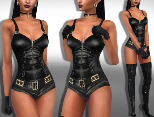 Female Leather Super Short Bodysuit