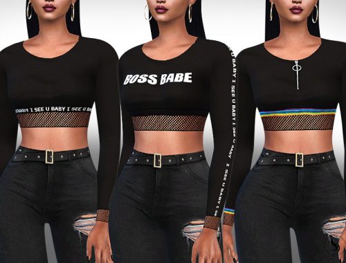 Fishnet Cropped Long Sleeve Tops